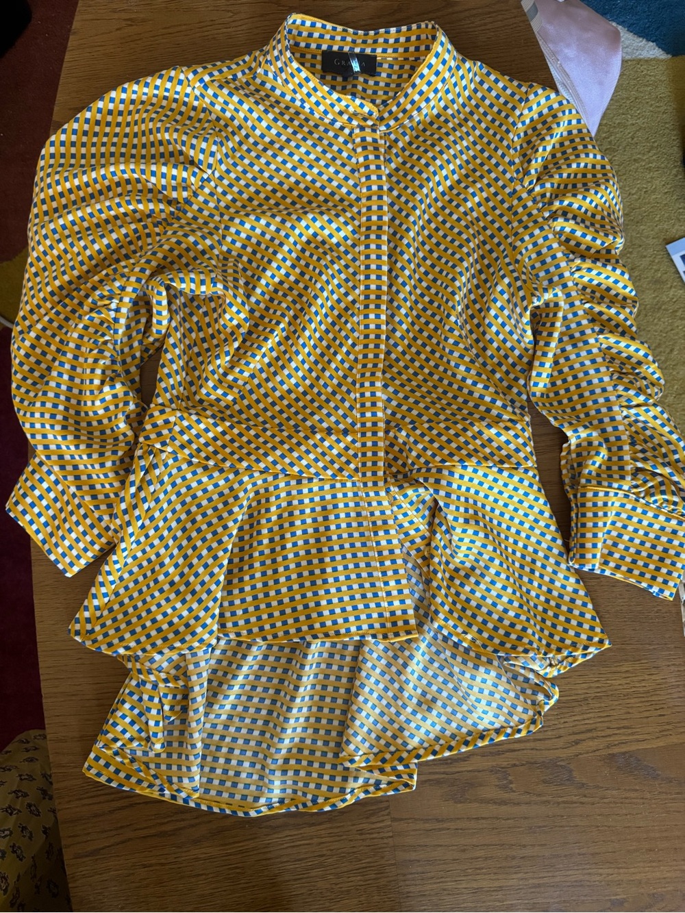 Vintage Gracia Yellow and Blue Check Print Top
